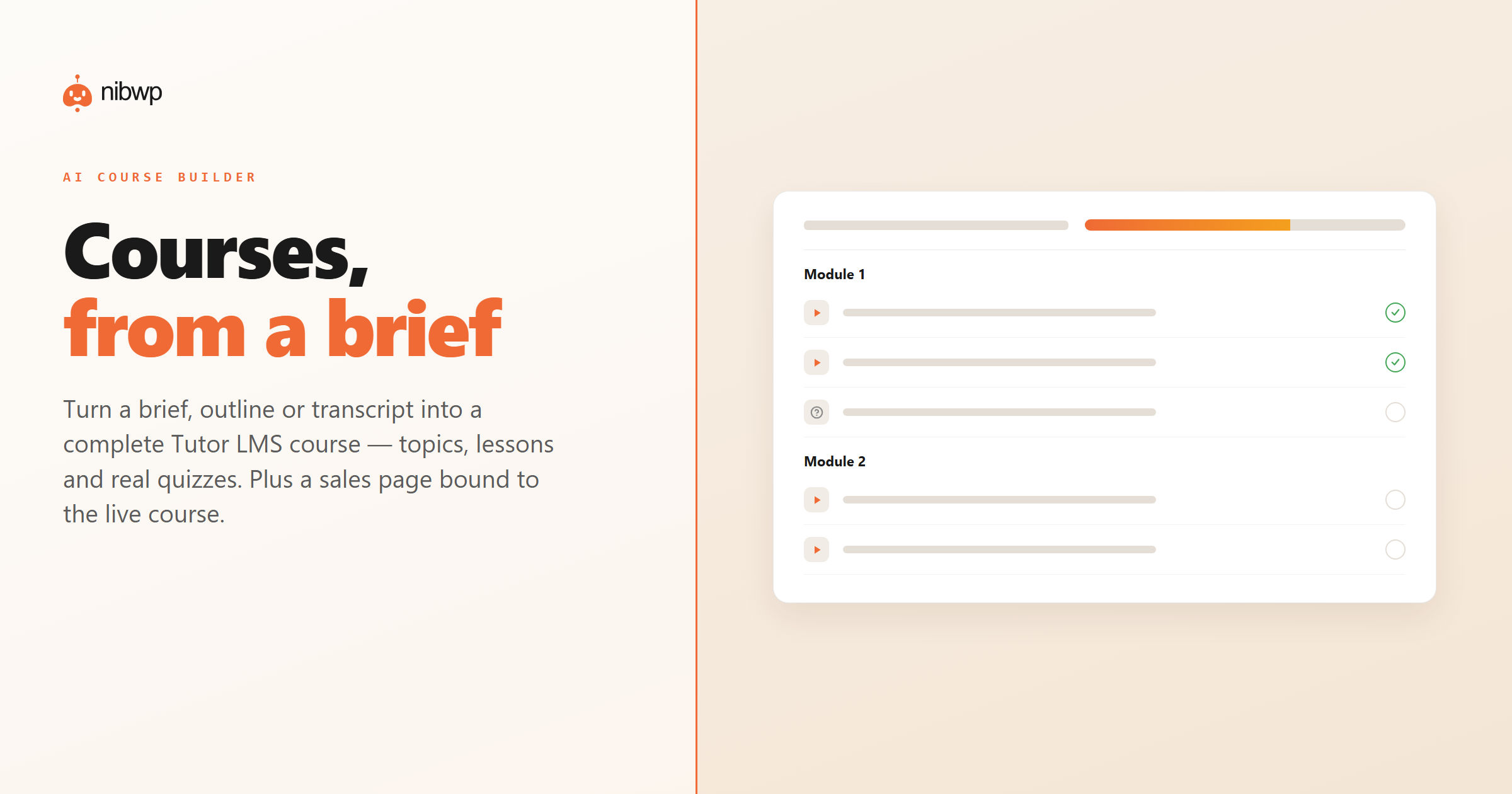 AI course builder for Tutor LMS — curriculum generated from a brief