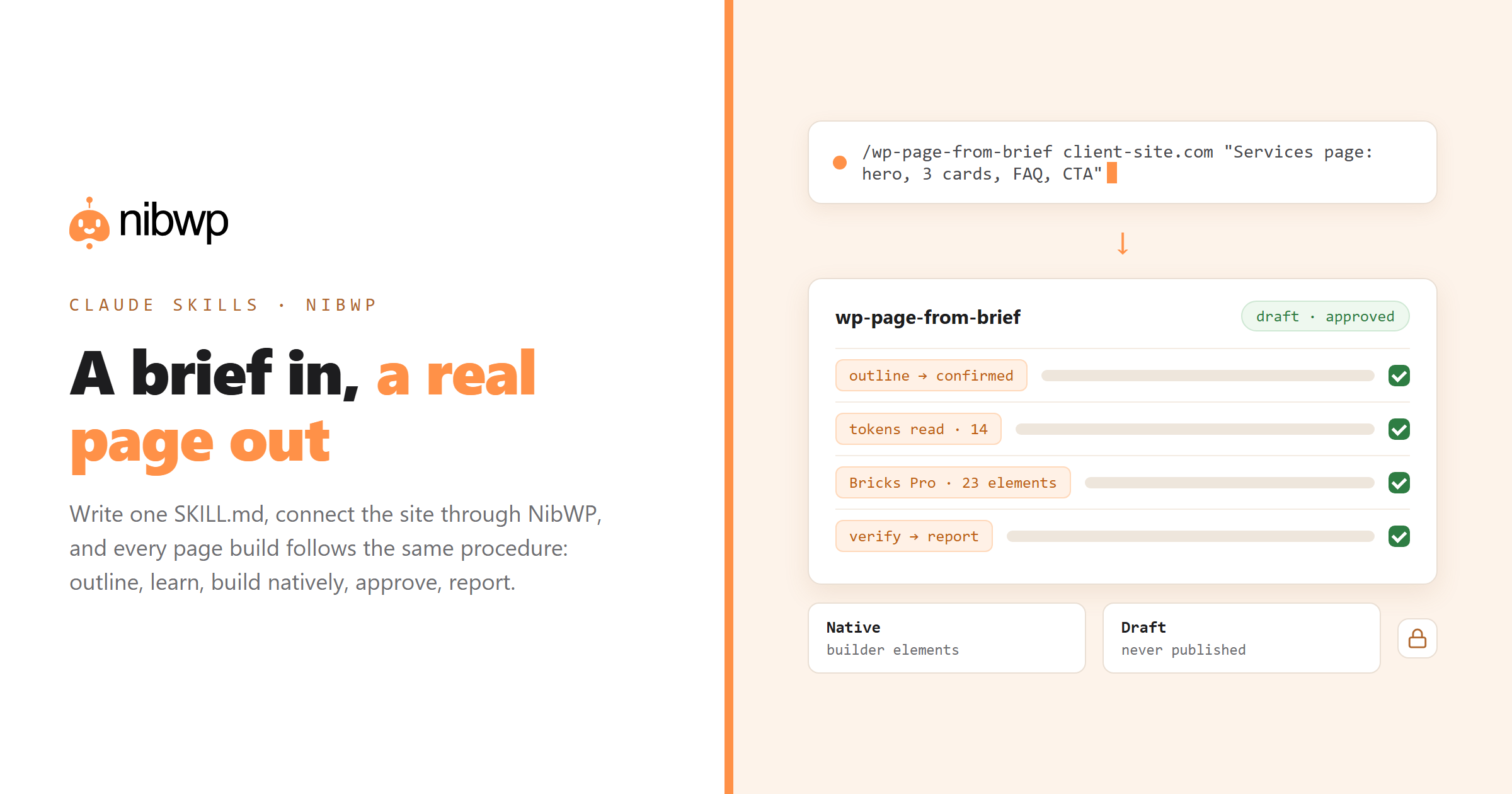 How to use Claude Skills with NibWP to build WordPress pages from a brief