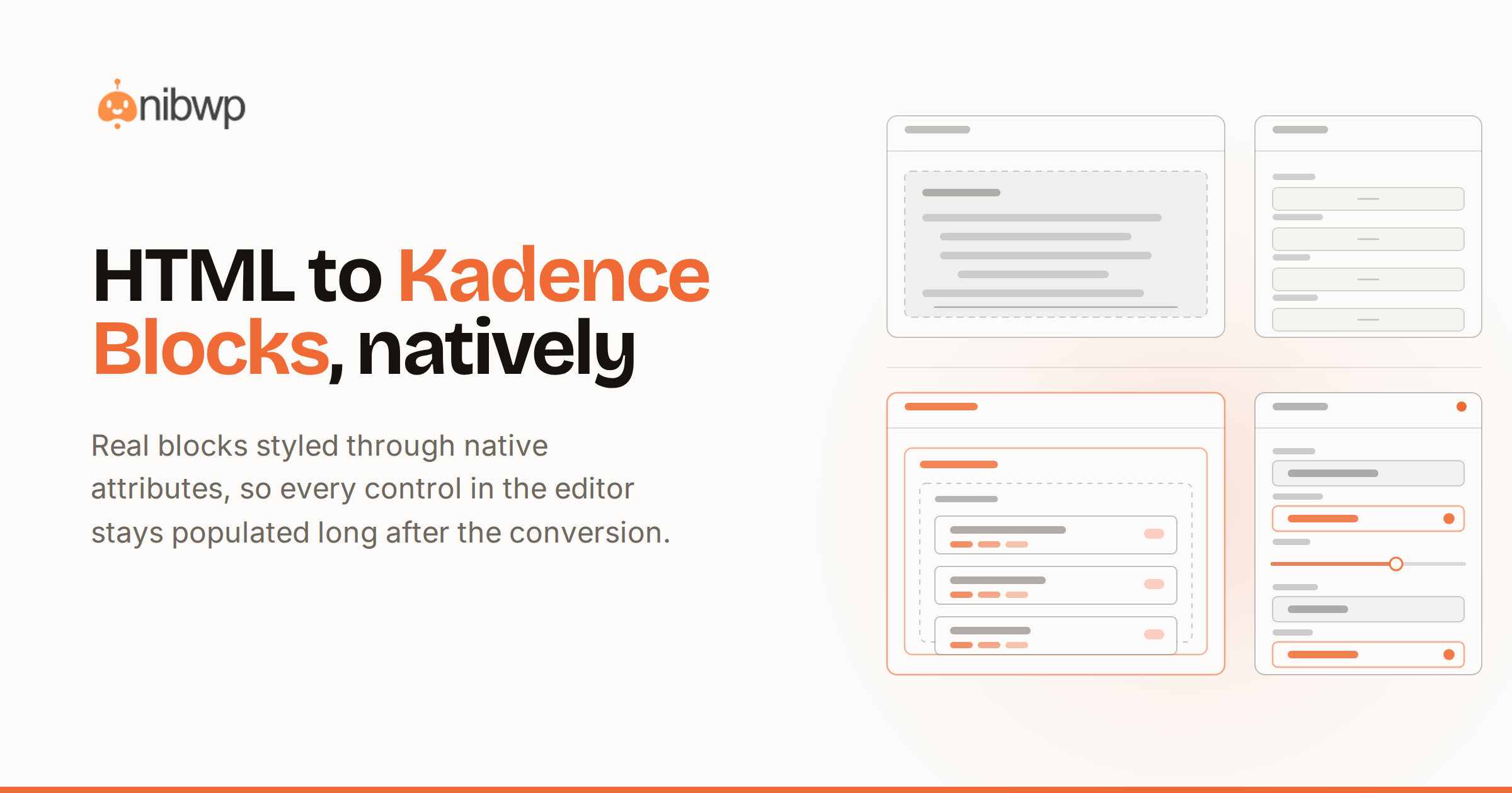 Convert HTML to Kadence Blocks with native attributes, not custom CSS
