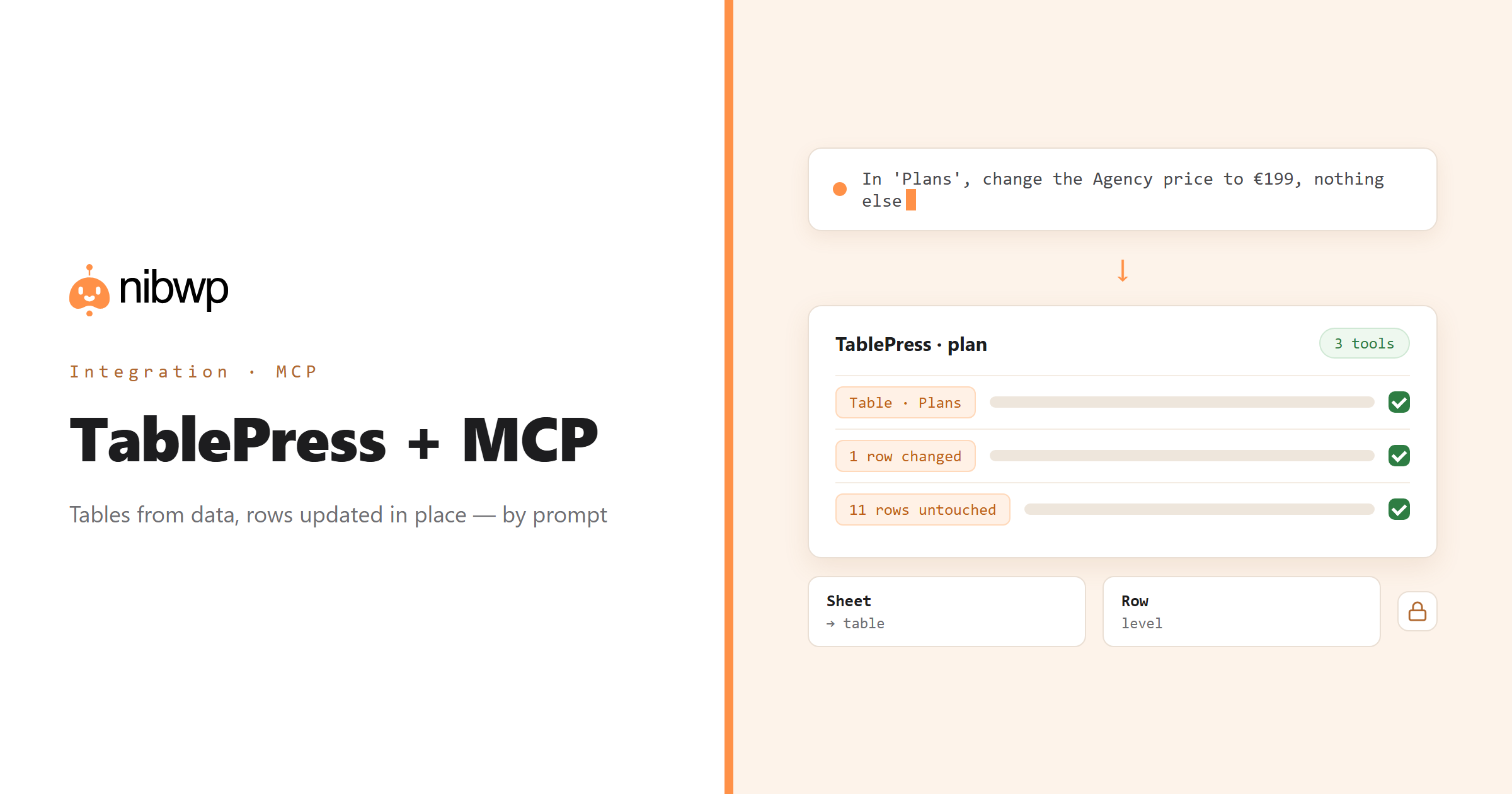 TablePress + MCP: AI operating TablePress through NibWP